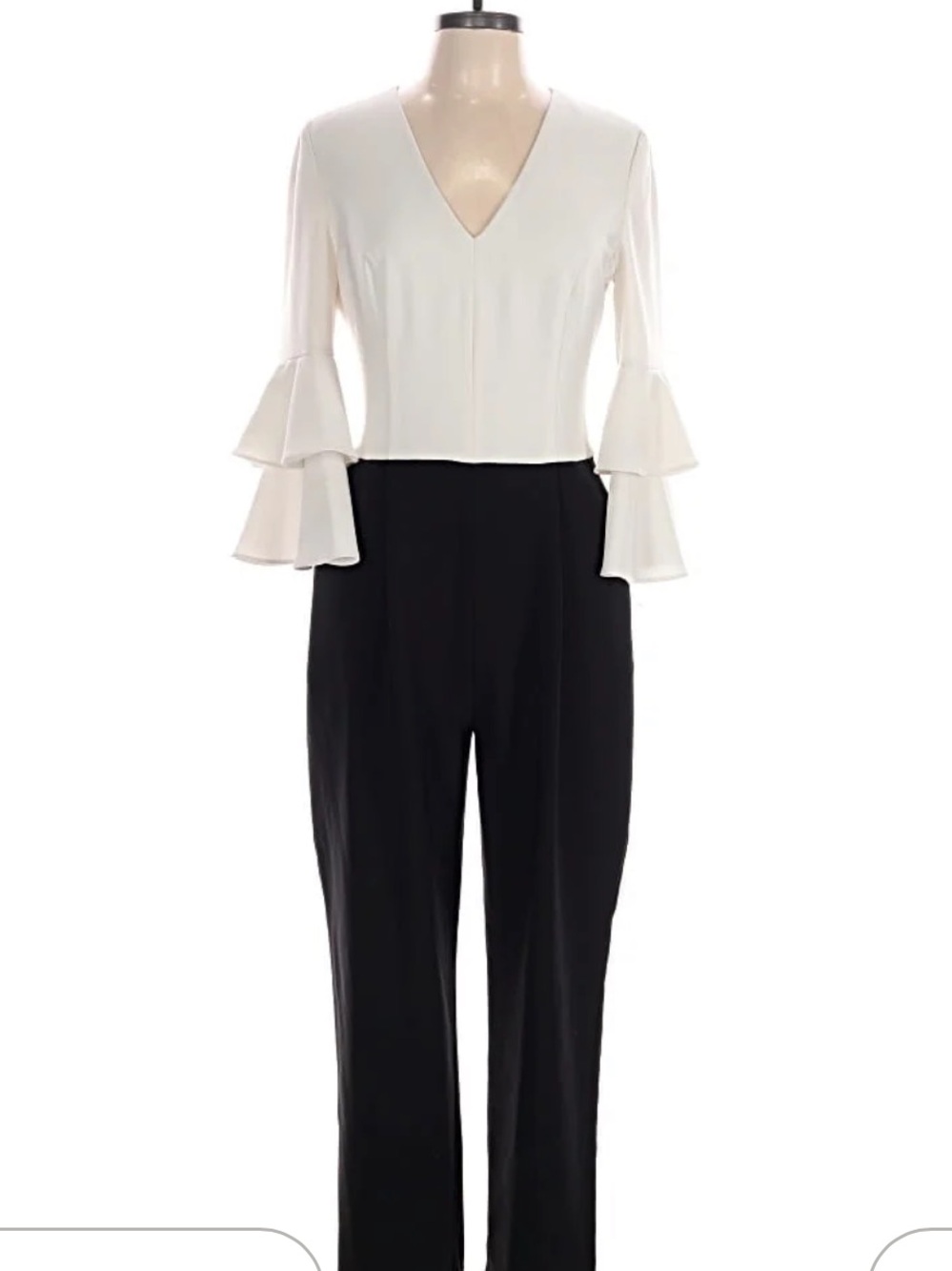 Maggy London White V-Neck Jumpsuit with‎ Black Trousers